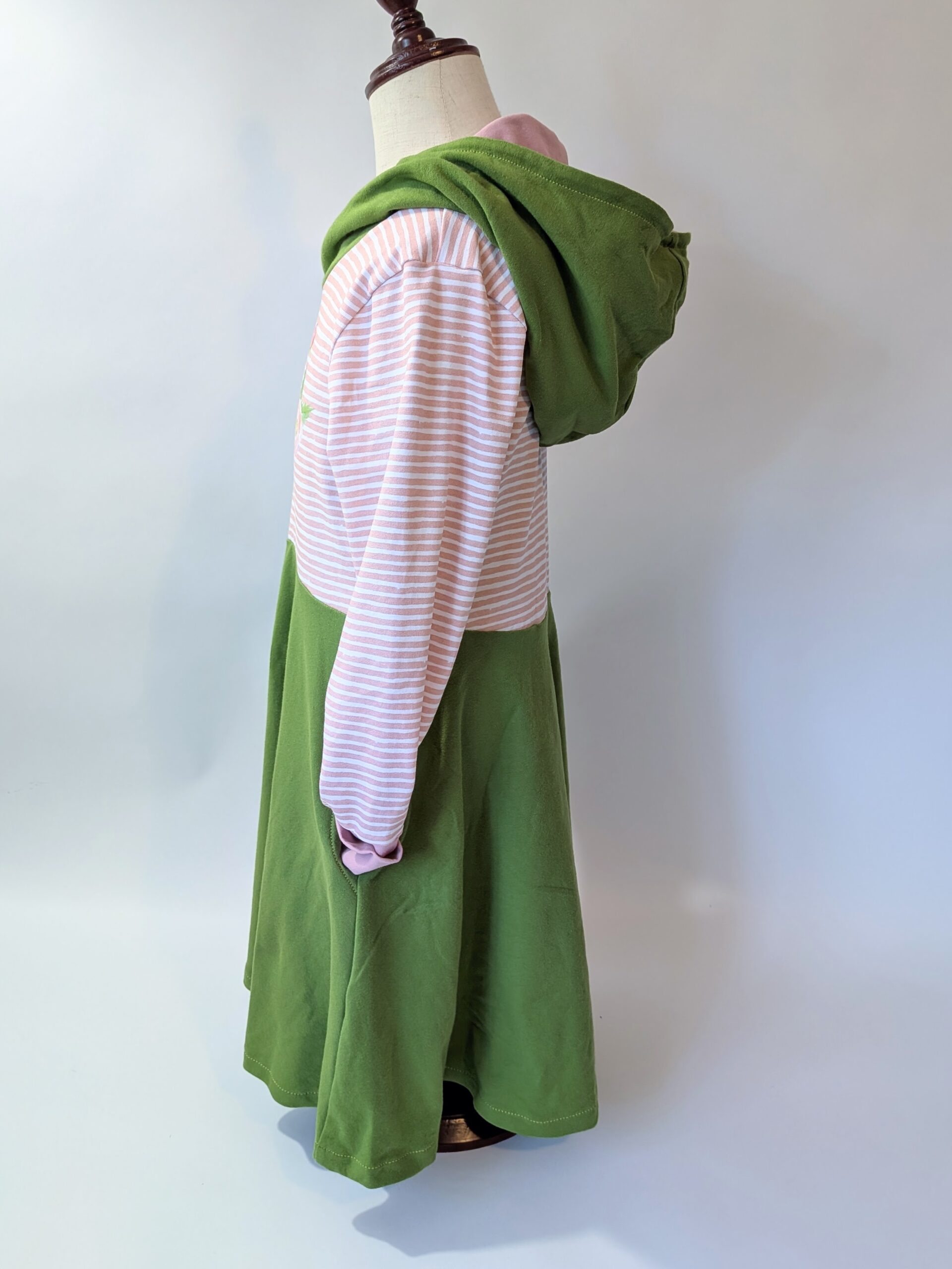 Organic Hooded Dress - Pockets - Grow With Me - Green and Pink Floral - Image 3