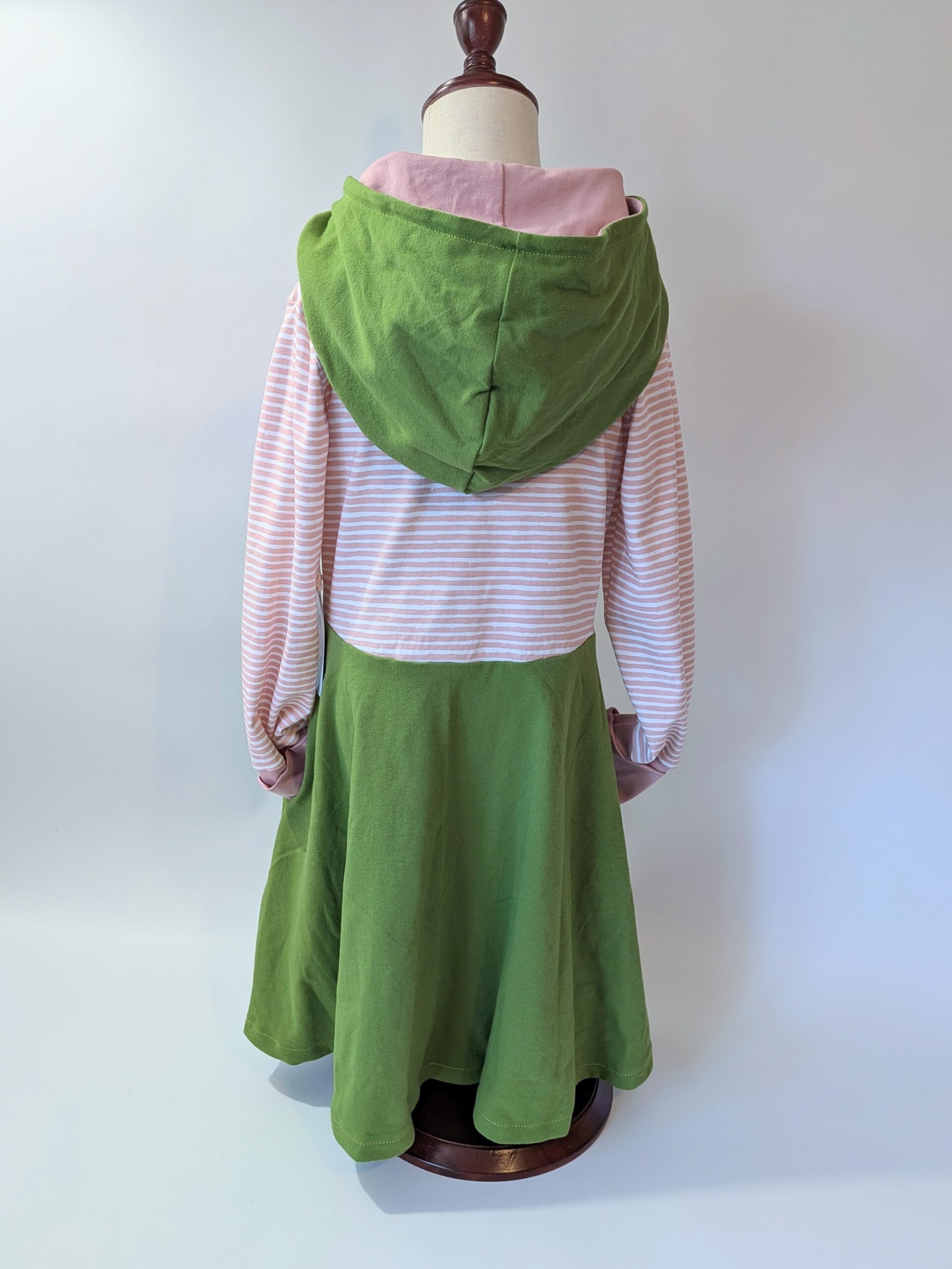 Organic Hooded Dress - Pockets - Grow With Me - Green and Pink Floral - Image 4