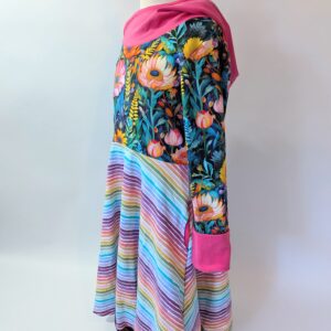 Organic Hooded Dress - Pockets - Grow With Me - Folk Floral Rainbow Stripe