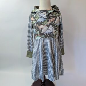 Organic Hooded Dress - Pockets - Grow With Me - Dinosaur Stripe