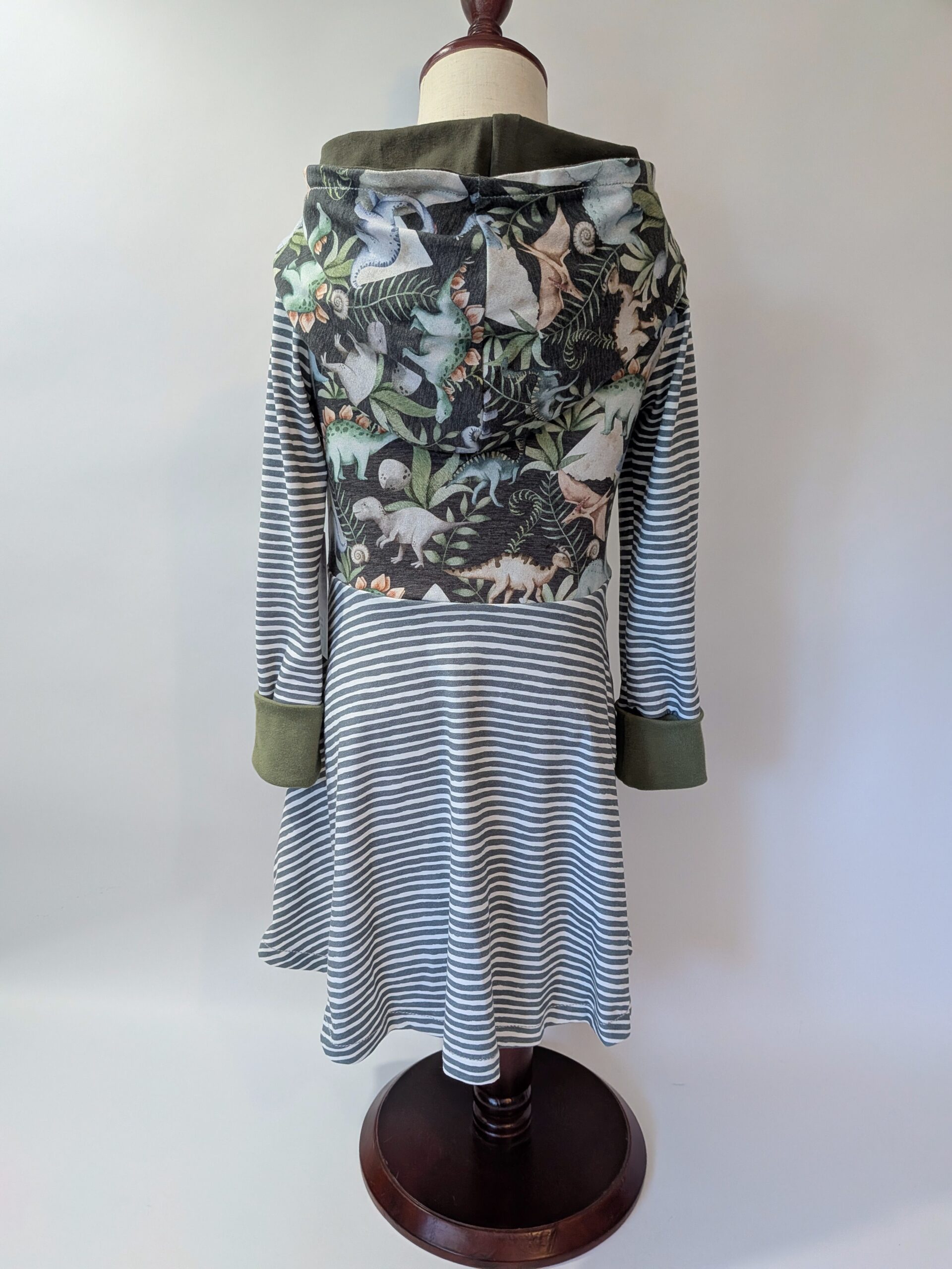 Organic Hooded Dress - Pockets - Grow With Me - Dinosaur Stripe - Image 4